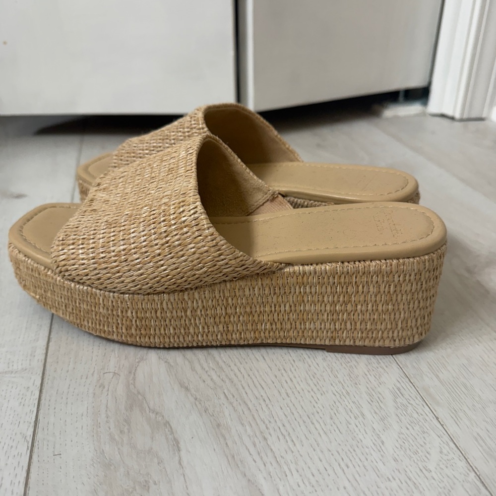 Abercrombie Woven Platform Slide Sandals - Tan